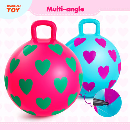 EVERICH TOY 2-Pack Hopper Ball for Kids, 15In Bouncy Ball with Handle, Full Heart Girls Toys for Indoor Outdoor Active Play, Great Balance Hopping Toys Gifts for 3 4 5 6 Yr Old Girls Boys