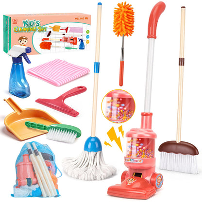 Meland Kids Cleaning Set - 8Pcs Toddler Broom and Toy Vacuum Cleaner, Pretend Play Children House Cleaning Toys, Christmas Birthday Gift for Girls and Boys