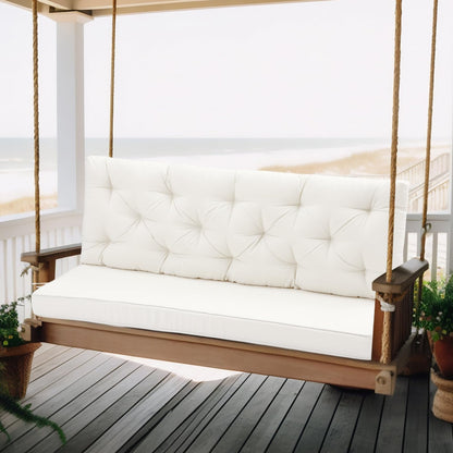 Wenqik 2-3 Seater Porch Swing Cushions with Backrest 60 x 40 x 4 Inch Thick Outdoor Waterproof Bench Pad Patio Swing Replacement Cushion, Split Design, Soft for Garden, Lawn, Backyard(Natural White)