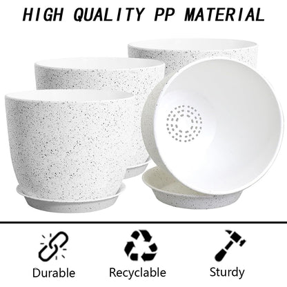 SE SUN-E Set of 4 Flower Pots for Outdoor Indoor, Planters for All Houseplants, Succulent, African Violets, Orchid and Cactus, Plants Pots, Speckled White