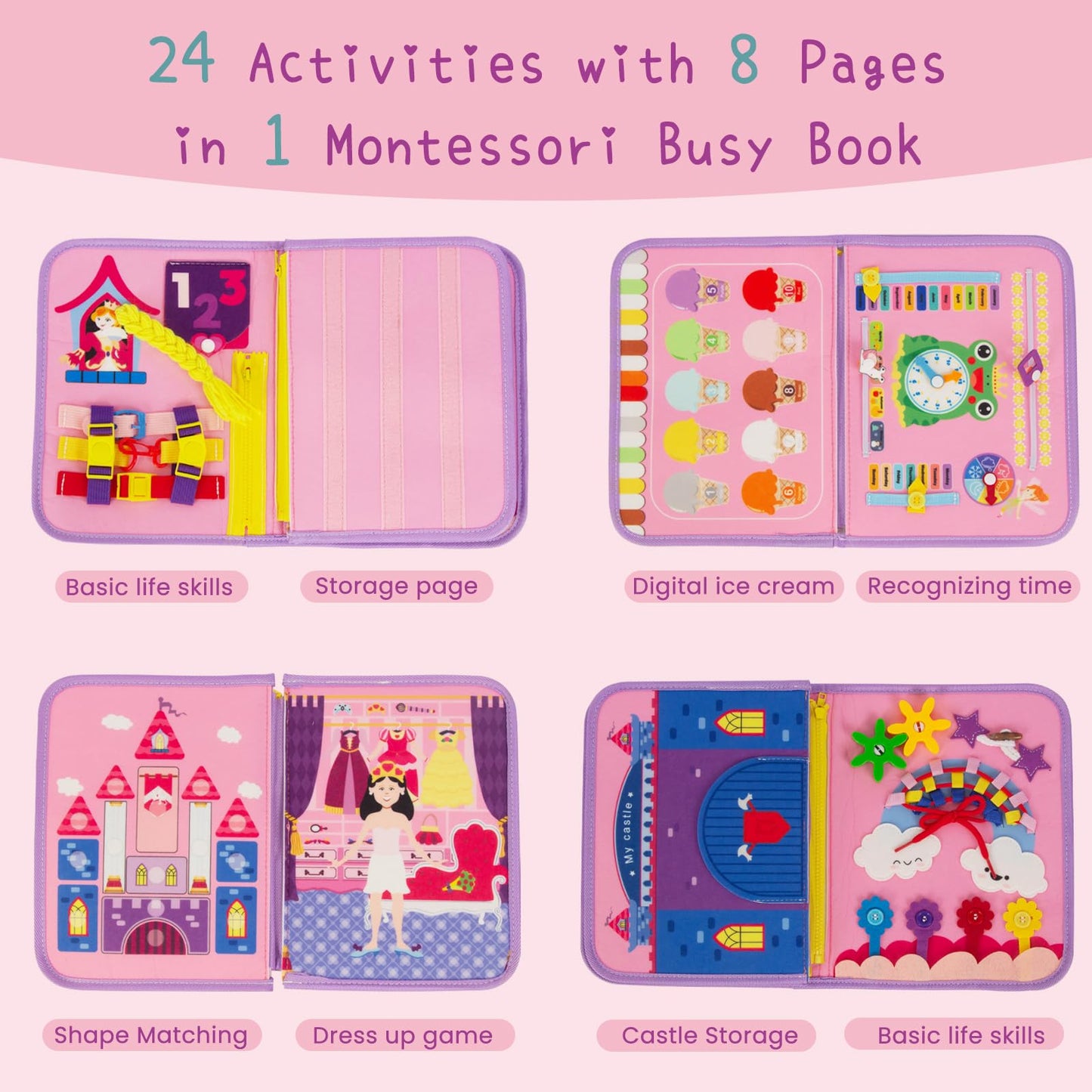 WOODENFUN Busy Board Montessori Toys for Boy Girl Birthday Gifts, Busy Book Learning Sensory Easter Toys for Toddlers, Toddler Travel Autism Educational Activities Fine Motor Skills