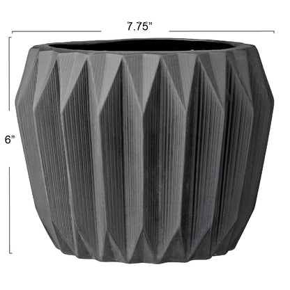 Bloomingville Round Grey Fluted Ceramic Flower Pot
