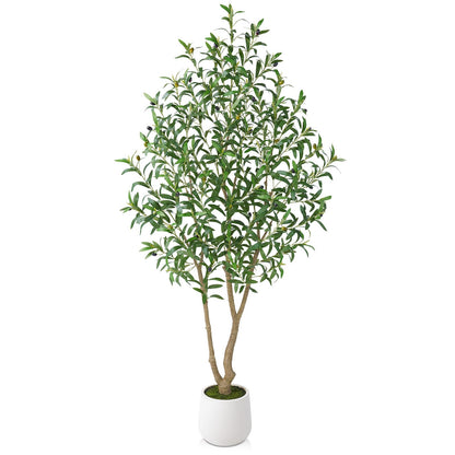 VeriNatural Artificial Olive Tree 6FT, Fake Plants Indoor - Potted Faux Olive Tree with Relistic Leaves and White Planter - Tall Faux Plant for Home Office Living Room Decor