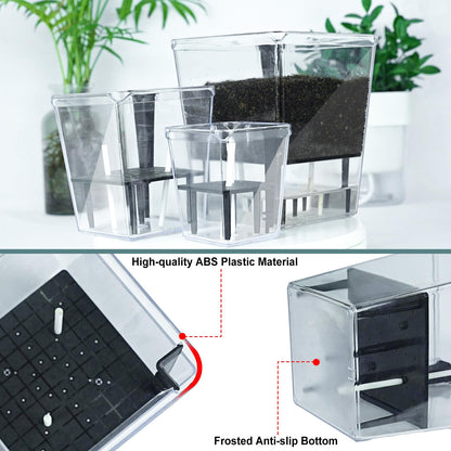 IWNTWY Self Watering Pots Set, 3 Pack 5/4.1/2.7 Inch Self Watering Pot for Indoor Plants, Clear Flowers Pot Planter with Deep Reservoir for Spider Plant, Orchid, African Violet