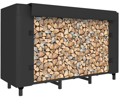 Tikimilor 4ft Firewood Rack Holder with Cover, Adjustable Heavy Duty Fire Log Stacker Stand for Fireplace, Outdoor Indoor Metal Wood Pile Storage Organizer, Patio Logs Stand tool, Black