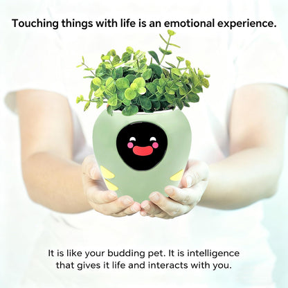 Itigoitie Smart Pet Planter, Smart Plant Pot, 3 Smart Growth Modes, App Plant Detection, and Multiple Expressions Animation,Robot Flower with Feelings, for Desktop Decoration, Gifts (Green)