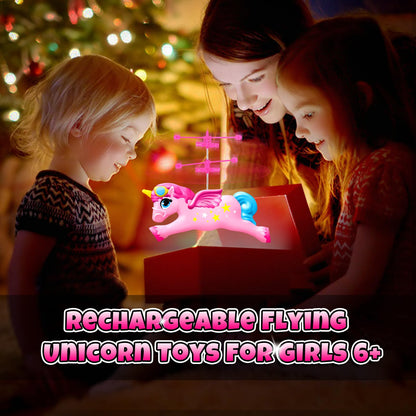 Bloolilies Flying Unicorn Toys for Girls, Magic Flying Fairy Toy Rc & Hand Controlled Unicorn Mini Drone Helicopter Toy with LED Light for Girls Age 6 7 8 9 10 11 12 Years Old Birthday Gift for Kids