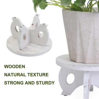VZODESR Small Plant Stand Kitchen Display Stand 10 inch Plant Holder Plant Stool Round Stand Risers Farmhouse Rustic Balcony Decor Pedestal Board Washed White