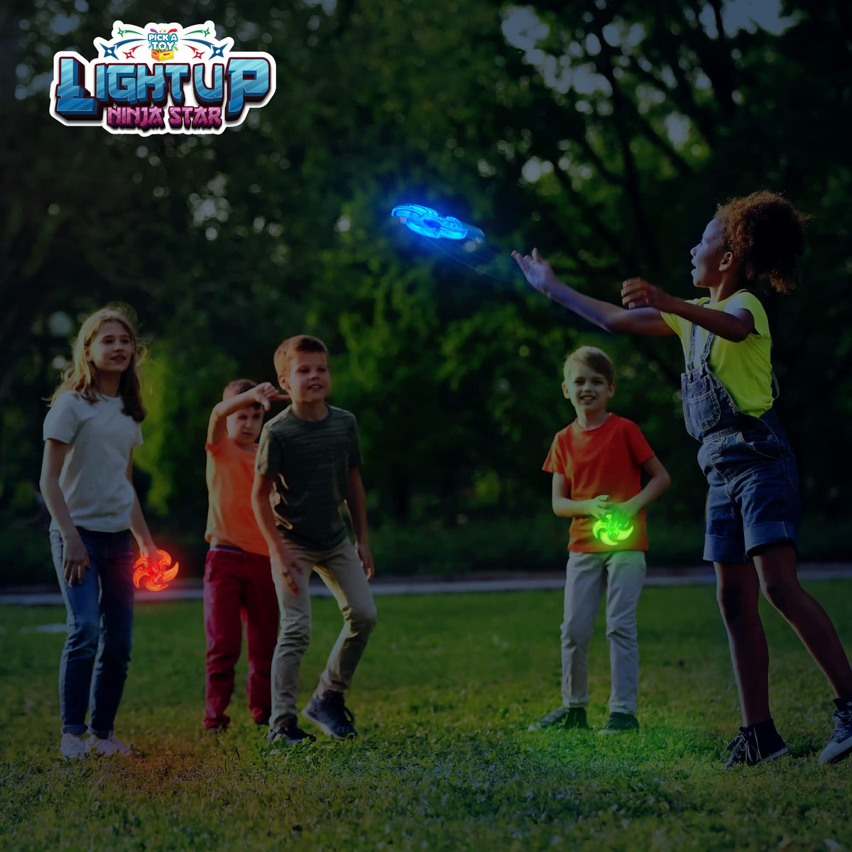 PICK A TOY Light Up Frisbee Ninja Flyers, 3 LED Electronic Stars, Heavy Duty Rubber Throwing Discs, Ninja Party Favors & Kids Toys, 3 Colors, Includes Gift Box