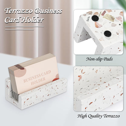 Hipiwe Business Card Holder for Desk Terrazzo Business Card Display Stand Desktop Cards Display Stand for Women Men Concrete Business Card Stand Organizer for Office