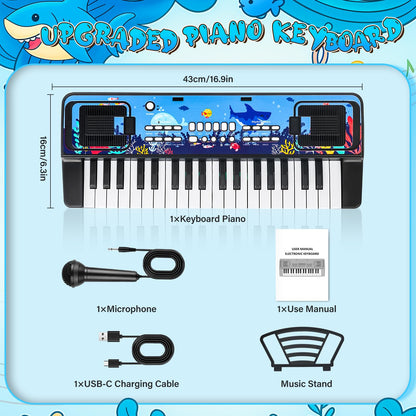 Upgraded 37 Keys Kids Piano Keyboard with Microphone Music Stand – Portable Musical Toys for Toddlers Ages 3 4 5 6 Boys Girls Birthday Gift - Black