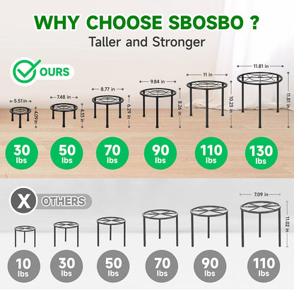 Sbosbo 6 Pack Metal Plant Stands, Heavy Duty Plant Stand for Indoor Outdoor, Anti-Rust Iron Flower Pot Stands Outdoor Plant Holder, Potted Plant Shelf for Living Room Balcony Garden Patio, Black