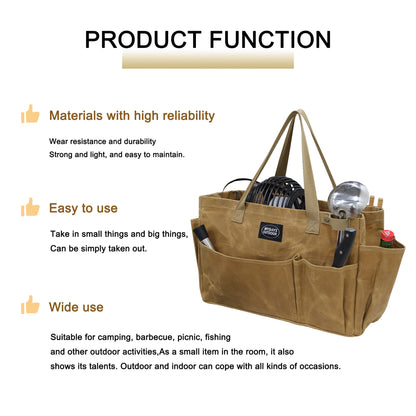MYDAYS OUTDOOR Portable Garden Camping Tool Storage Bag,Waxed Canvas Firewood Carrier Tote bag,Collapsible Sturdy Garden Basket Great for Women, Gardener, Electrician, Repairer (Khaki)