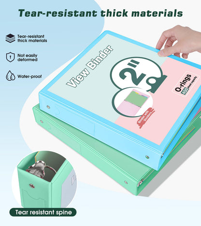 3 Ring Binder 2 inch，Cute Binder Organizer with 5 Tab Dividers Fits 175 Sheets of 8.5x11 Paper, Customizable Clear Cover with Inside Pockets, Aesthetic 2" Three Ring Binders for School Office，Green