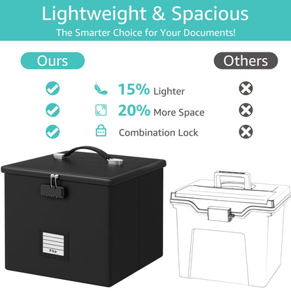 Fire Proof File Box for Documents - Portable Fireproof Document Organizer Box with Handle Waterproof Safe Locking Folder Storage with Lid