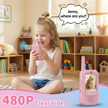 Video Walkie Talkies for Kids, 2 Pack Rechargeable Long Range Walkie-Talkie with HD Camera, Birthday Gift Toys for Girls Boys Ages 3-12 Indoor Outdoor Toys for Family Games, Camping, Hiking, Pink