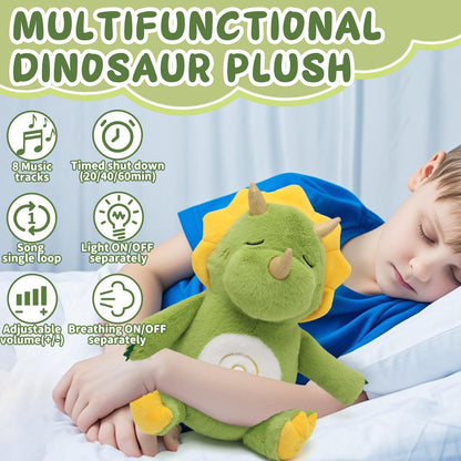 Breathing Dinosaur Plush Toys with Light and Sound, Triceratops Dinosaur Stuffed Animal, Adjustable Singing Night Light, Green Dino Plush Toy Gift for Kids, 11.8 inch