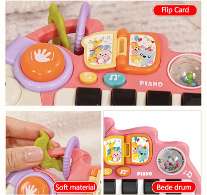 Baby Musical Piano Toys for Toddler age1-3, Busy Board with Music & Light, Birthday Toy for Infant Toddler 1-3 Years and Older Boy Girl Gifts (Pink-Hedgehog)