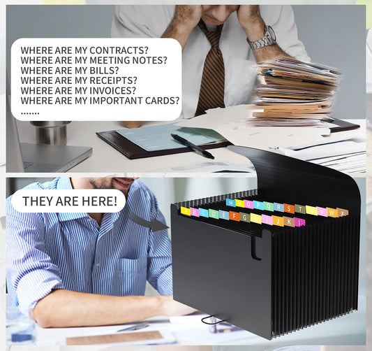 24 Pockets Expanding File Folder,Accordion File Organizer,Document Organizer Letter Size,Expandable Filing Box,Special Designed for Portable Use,Accordian Folders,Plastic (Black)