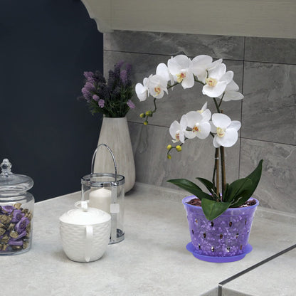 lanccona Orchid Pot, 6.7 Inch 8 Pack Orchid Pots with Holes and Saucers,Plastic Orchid Planter - Purple Amethyst