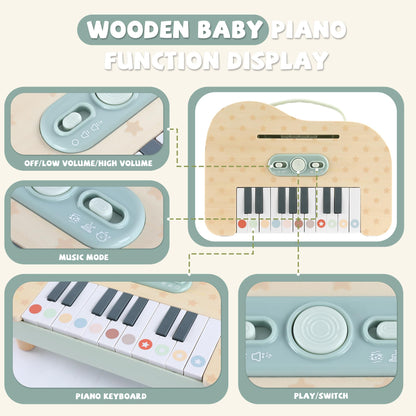 FReniland Wooden Baby Piano, 18 Keys Digital Toddler Piano, Musical Educational Instrument Toy with Music Scores for Boys Girls Ages 2+