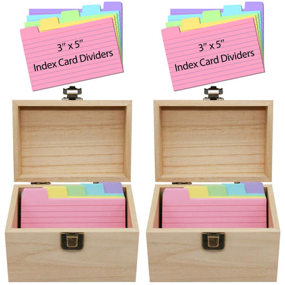 DSYIL Index Card Holder Box 3x5, Wooden Card Box with 100 Dividers, Recipe Cards Case, Business Card Organizer for Flash Card, Notecards and Study Cards, 2 Pack