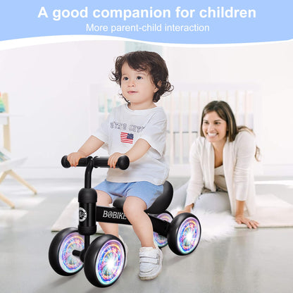 Bobike Baby Balance Bike Toys for 12-36 Months Kids Toy Boy and Girls Gifts Toddler Best First Birthday Gift Children Walker No Pedal Infant 4 Wheels Bicycle (Colorful, Black-Light)