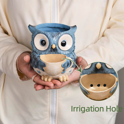Saysmile Unique Owl Plant Pots Indoor, Cute Small Succulent Pots with Drainage Hole, Watering Owl Planters for Indoor Outdoor Plants, Resin Flower Pot for String of Pearls, Gift Ideas for Mother