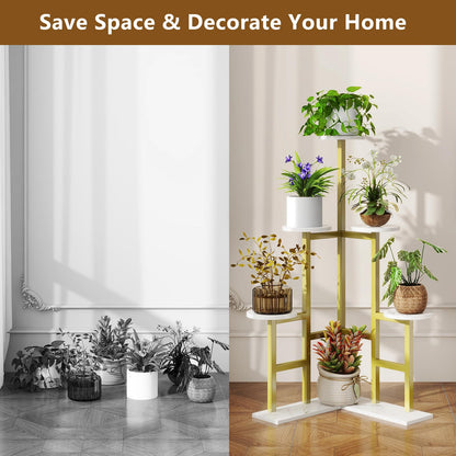 IBUYKE 6 Tier Plant Stand Indoor, Tall Flower Pot Stand for Multiple Plants, Tiered Corner Plant Shelf for Living Room Patio Balcony Garden, , Gold TMJ072G