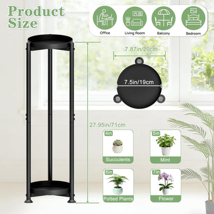 YIZAIJIA Plant Stand Indoor Outdoor Corner Tall 2 Tier Metal Tiered Single Small Plant Stands Sturdy Shelf for Living Room Balcony Garden,Black