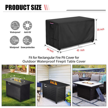 Youlvy Fire Pit Cover Rectangular 43 Inch - Waterproof Outdoor Fire Table Cover Rectangle Heavy Duty, 600D Patio Propane Gas Firepit Cover Rectangular Tear Weather Resistant - 43 x 24 x 25 Inch