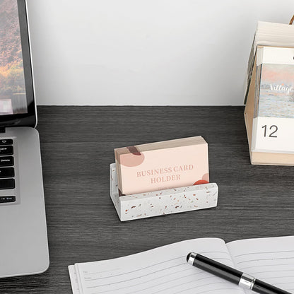 Hipiwe Business Card Holder for Desk Terrazzo Business Card Display Stand Desktop Cards Display Stand for Women Men Concrete Business Card Stand Organizer for Office