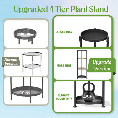 iDavosic.ly 4 Tier Corner Plant Stand Indoor, 45 Inch Tall Vertical Metal Flower Heavy Duty Pot Holder Shelf Outdoor for Patio Porch Living Room, Modern Black & Rustic Brown - Round