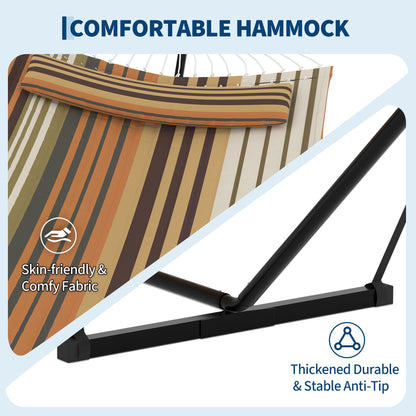 Garvee﻿ 2 Person Hammock with Stand for Outside, Double Hammock with Stand and Pillow, Max 450 Lbs Capacity with Balance Rope, Large Hammock for Outdoor Patio Backyard Poolside