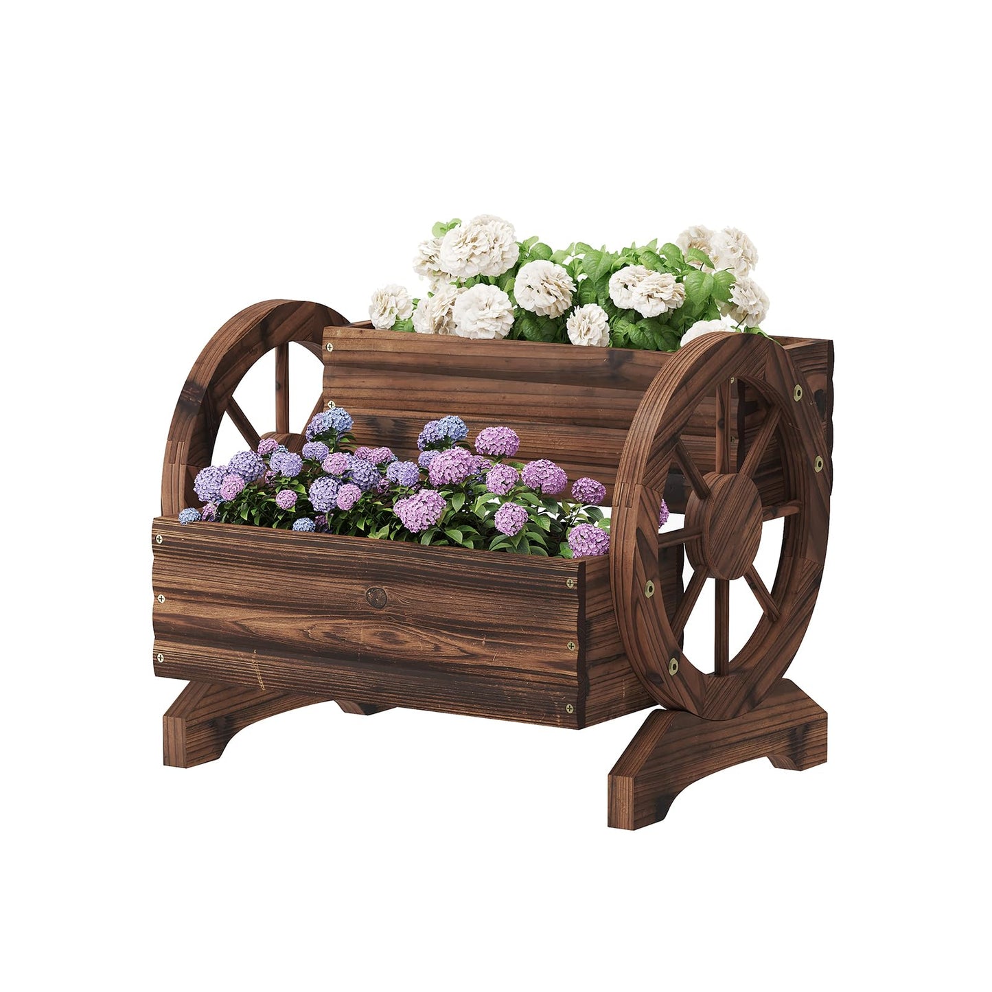 Kitsanery Wooden Planter Box,Planters for Outdoor Plants, Flower Cart for Patio Garden Balcony, Backyard Decor Garden Planters with Wheels for Flowers,Vegetables (Carbonised Colour (Dark Brown))