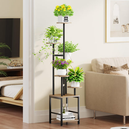 Homsorout Plant Stand Indoor with Grow Light,6-Tiered Tall Plant Stand Indoor, Metal Plant Shelf with Adjustable Light, Ideal for Living Room, Garden, Patio (Black Brown)