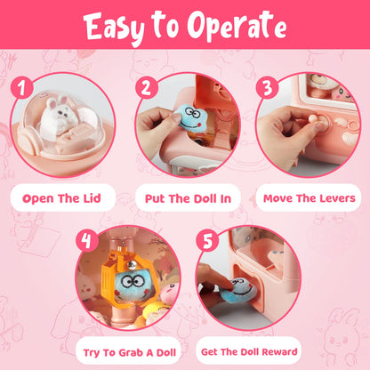 Tracpos Claw Machine for Kids,Mini Vending Machines Candy Grabber Prize Dispenser Toys for Girls,Electronic Arcade Claw Game Machine for Party Birthday with Lights Sound (Rabbit Claw)