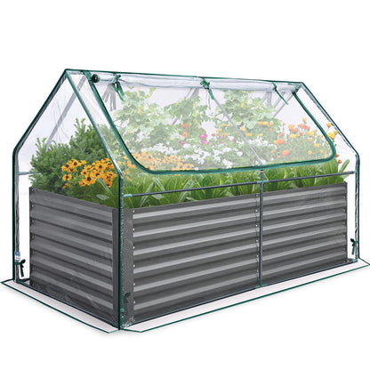 Quictent Raised Garden Bed Galvanized Raised Beds for Gardening Vegetables with Cover 6x3x2 ft Tall Metal Planter Box Outdoor Use (Clear)