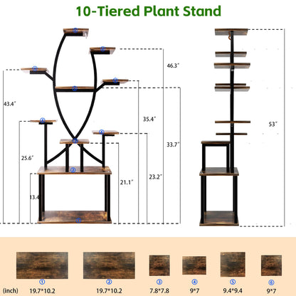 Gavnglin 53" Plant Stand Indoor with Grow Lights, 10-Tier Space-Saving Plant Shelf for Small Apartments, Lighted Indoor Plant Growing Display Rack for Living Room, Balcony & Bedroom