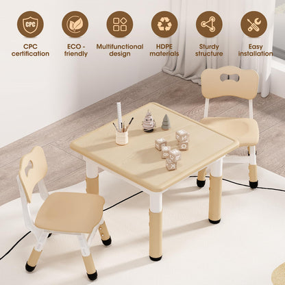 HLPB Kids Table and 2 Chairs Set, Adjustable Height, Graffiti Desktop, Non-Slip Legs, 23.6''L x 23.6''W Toddler Multi-Activity Table for Ages 2-8, Max 300lbs, for Daycare, Classroom, Home
