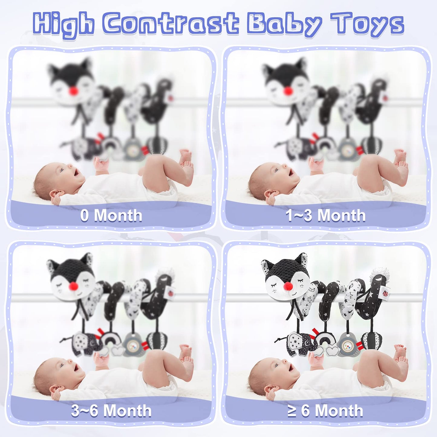 FPVERA Car Seat and Stroller Toys - Black and White Car Seat Toy High Contrast Baby Toys, Baby Plush Spiral Activity Toy for Crib Mobile, Newborn Sensory Toy Best Gift for 0 3 6 9 12 Months Infants