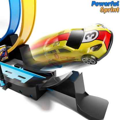 LILYBUDS Toy Car Race Track Set for Boys Kids Age 3-5 4-7, Race Tracks with 4 Crash Zones and 1:64 Scale High-Speed Slot Cars, Christmas Halloween Birthday Gifts Toys for Toddlers Boys 4-8 8-12 Years