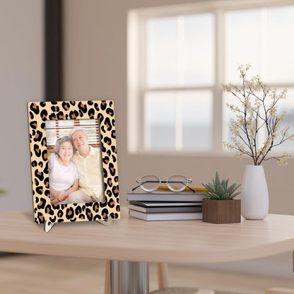 Tabletop Wood Photo Frame, Leopard Desktop Picture Frame with Stand, Girls Daughter Women Mom Gift Party Favor, Home Table Art Crafts Decor Supplies for Living Room Study Bedroom (4x6" Photo) -04