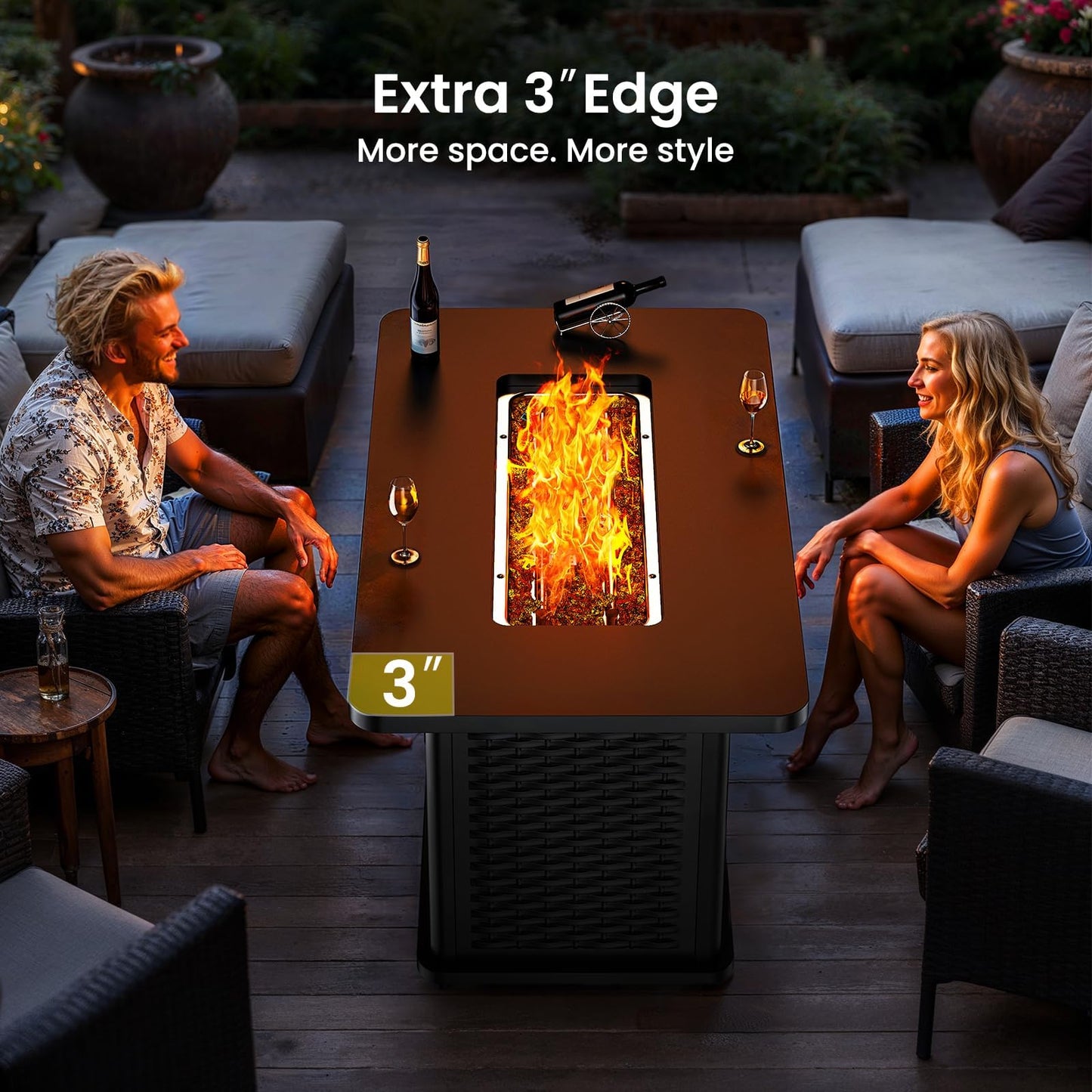 Ciays 43-Inch Rectangular Propane Fire Pit Table - 60,000 BTU, CSA-Certified 2-in-1 Design, 304 Stainless Steel H-Burner, Included Cover & Lava Rocks - Ideal for Gatherings & Parties