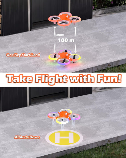 Drone for Kids with Colorful Light, Mini Indoor RC Drone Quadcopter Toy with 360 Flip, Altitude-Hover, Self-Rotation, 3 Speed Modes, 2 Batteries for Boys Girls and Beginners