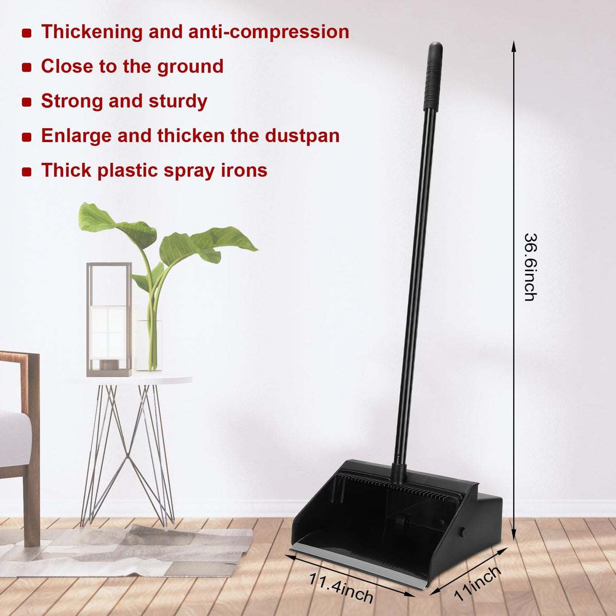 Leumoi 20 Pcs Dust Pans with Long Handle Set 36.6 Inch Commercial Dust Pan with Comb Large Plastic Stand up DustPans for Outdoor Indoor Restaurant Home Office Floor Cleaning (Black)