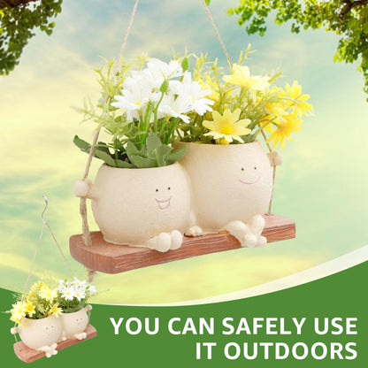 KarHoeGern Face Flower Pot Small Swing Face Hanging Planter Pots Swinging Succulent Cute Hanging Flower Pot Resin Head Planter for String Indoor Outdoor Plants Lovers Birthday
