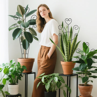 30 Inch Plant Trellis for Climbing Plants Indoor, Outdoor Metal Garden Trellis for Potted Plants, Houseplant Plant Support for Ivy Pothos Monstera Hoya Flower Vine Black Heart (Black-4pcs)