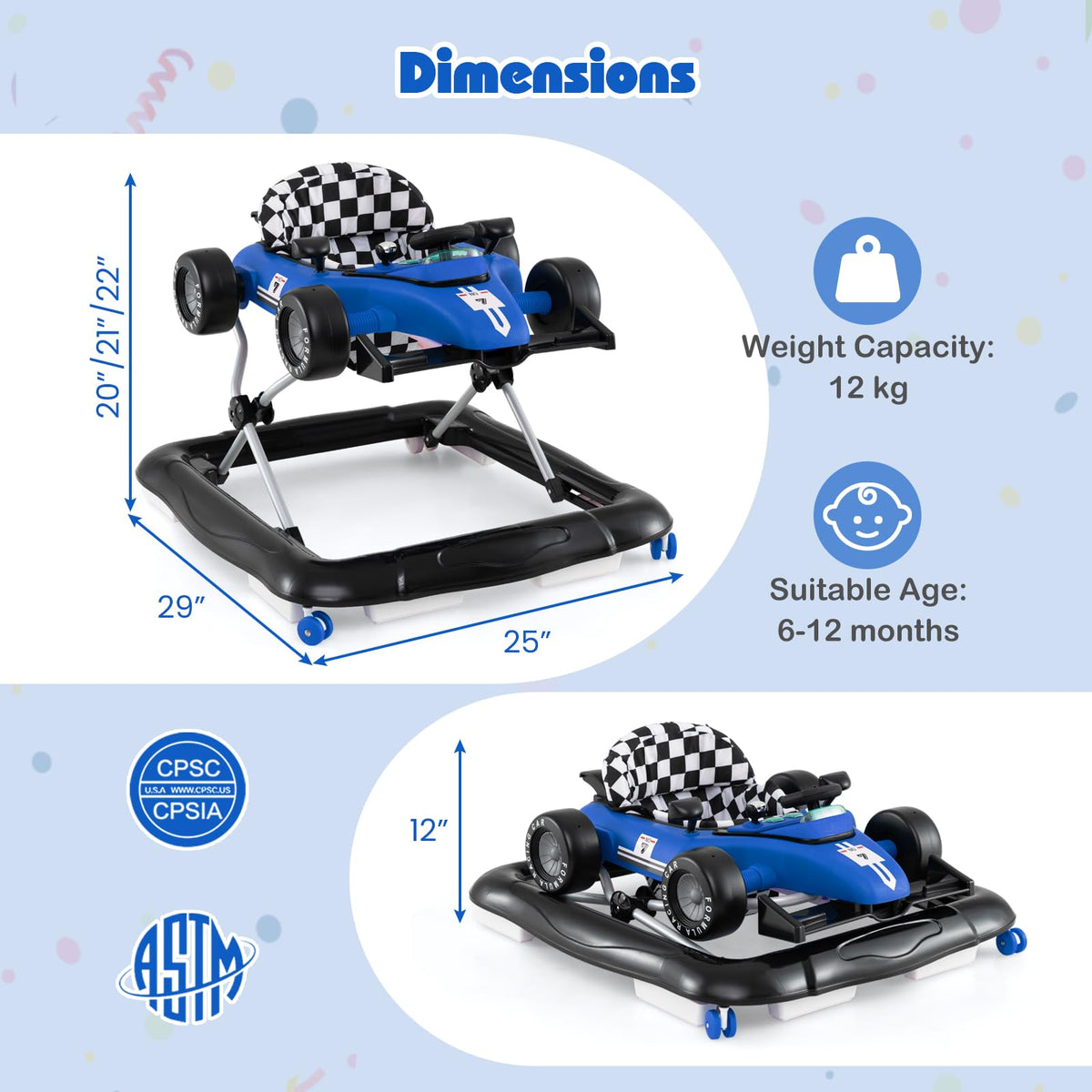 HONEY JOY Baby Walker, 4-in-1 Foldable Infant Activity Push Walker, Toddler Car Walker with Adjustable Heights, Music, Lights, Padded Seat, Baby Walker with Wheels for Boys Girls 6-18 Months (Blue)