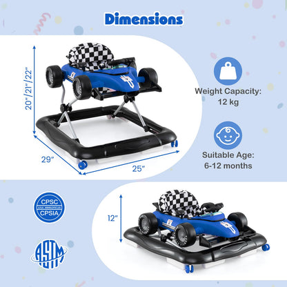 HONEY JOY Baby Walker, 4-in-1 Foldable Infant Activity Push Walker, Toddler Car Walker with Adjustable Heights, Music, Lights, Padded Seat, Baby Walker with Wheels for Boys Girls 6-18 Months (Blue)